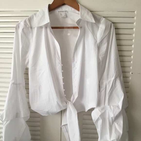 VENUS Tops - Venus White Tie Crop Shirt